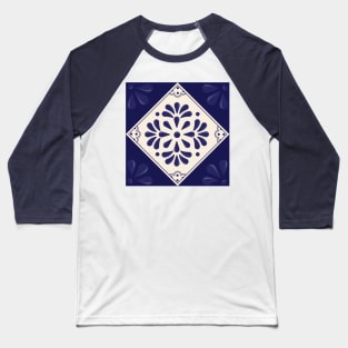 Blue Abstract Floral Talavera Tile by Akbaly Baseball T-Shirt